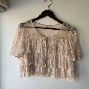 Tie front lace cropped Cardigan
